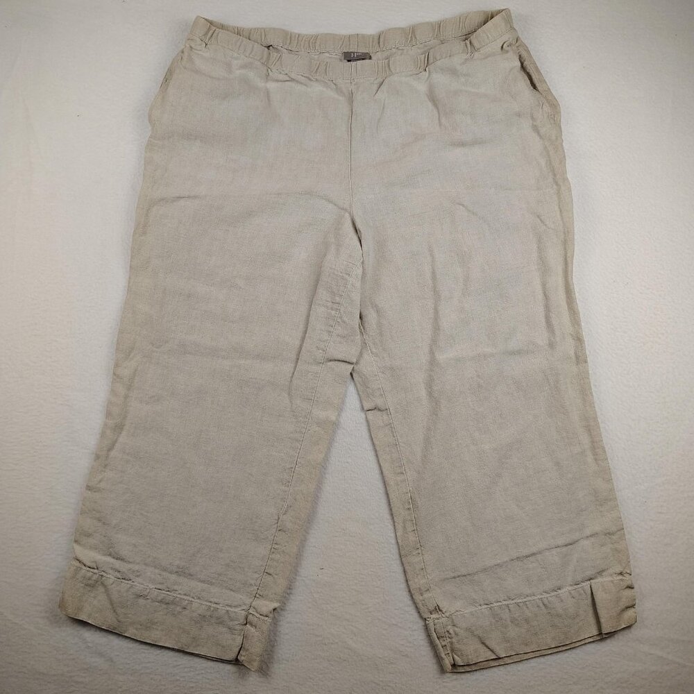 J. Jill Linen Wide Leg Pants Womens XL Beige Cropped Capri